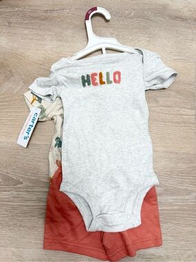 Carter's Light Gray 'HELLO' Bodysuit with Rust Shorts